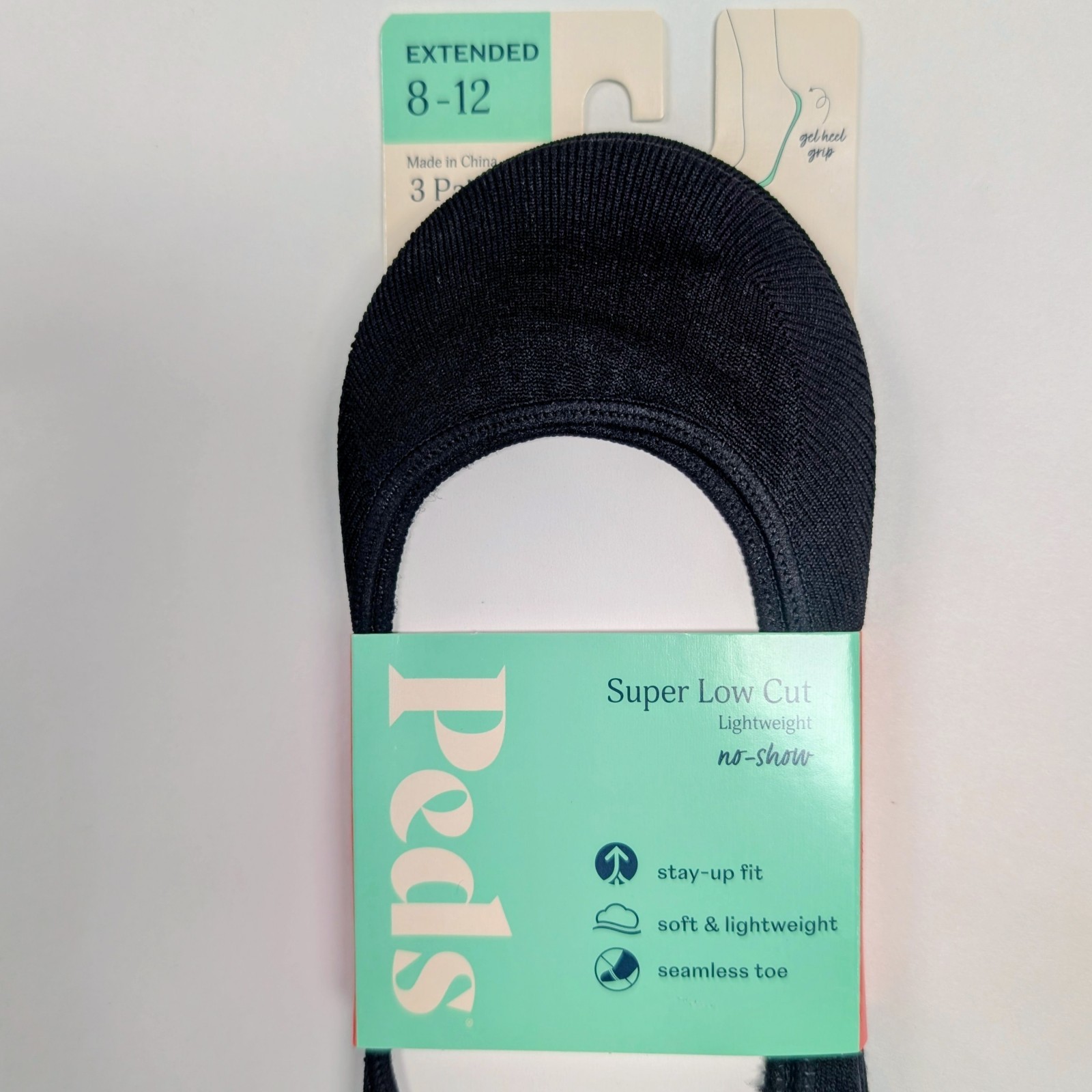 PEDS Super Low Cut Liner No-Show Socks Size 8-12 Black 6 pair