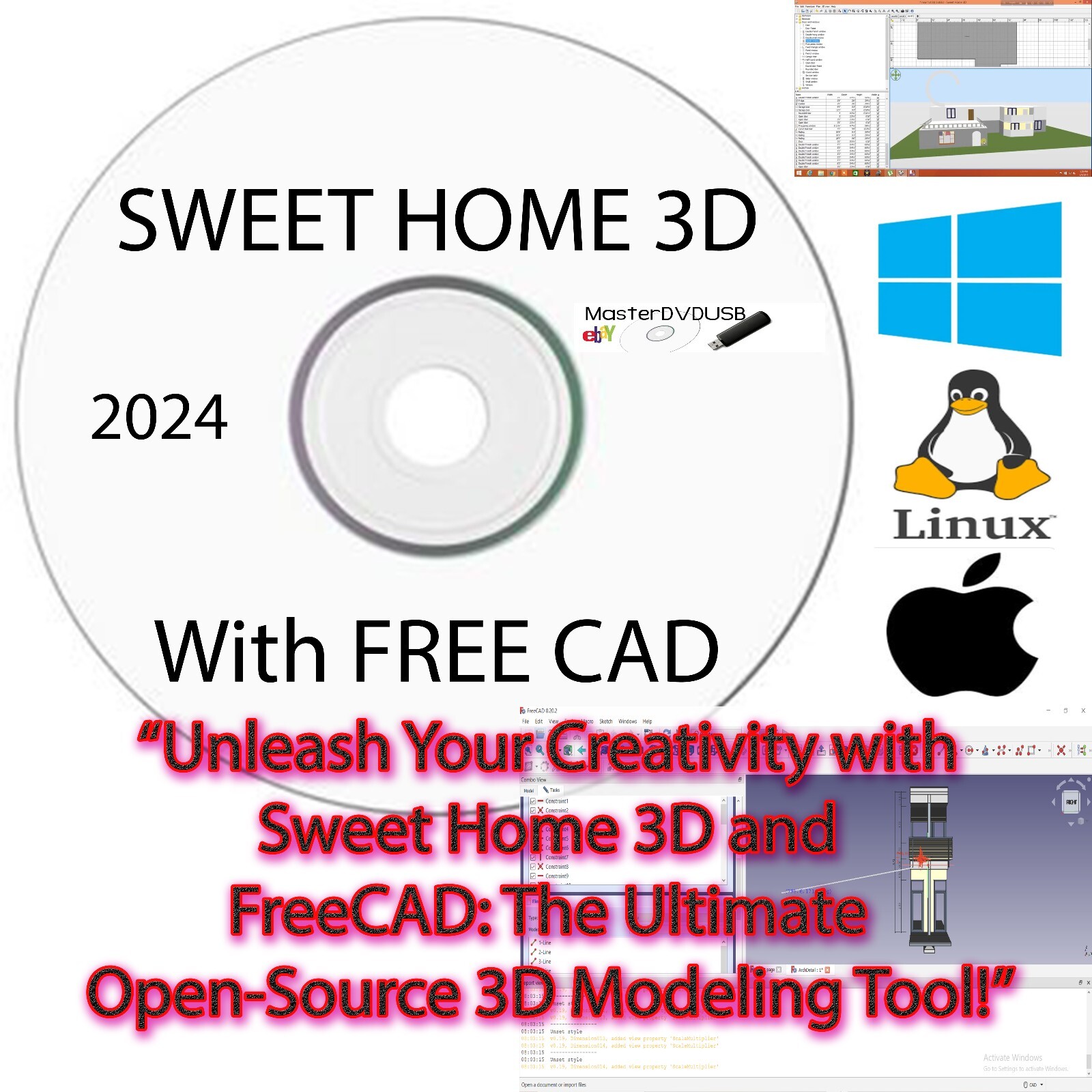 Sweet Home 3D & FreeCAD - Ultimate Drafting Tools One DVD Windows Mac & Linux