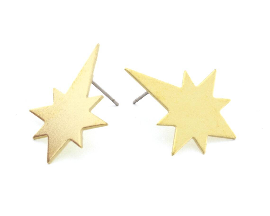 1 pair North star Earring Stud Posts , Raw brass , 20x15mm 2266