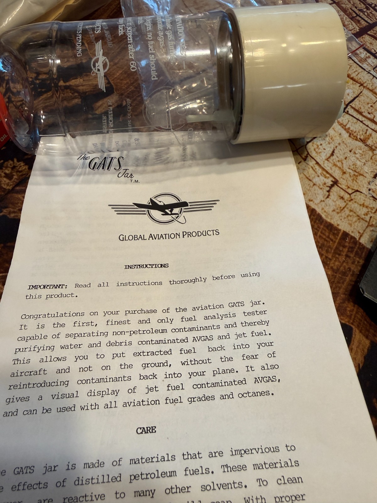 GATS Jar Environmentally Friendly Fuel Tester - Strainer/Sampler - 12 Oz.
