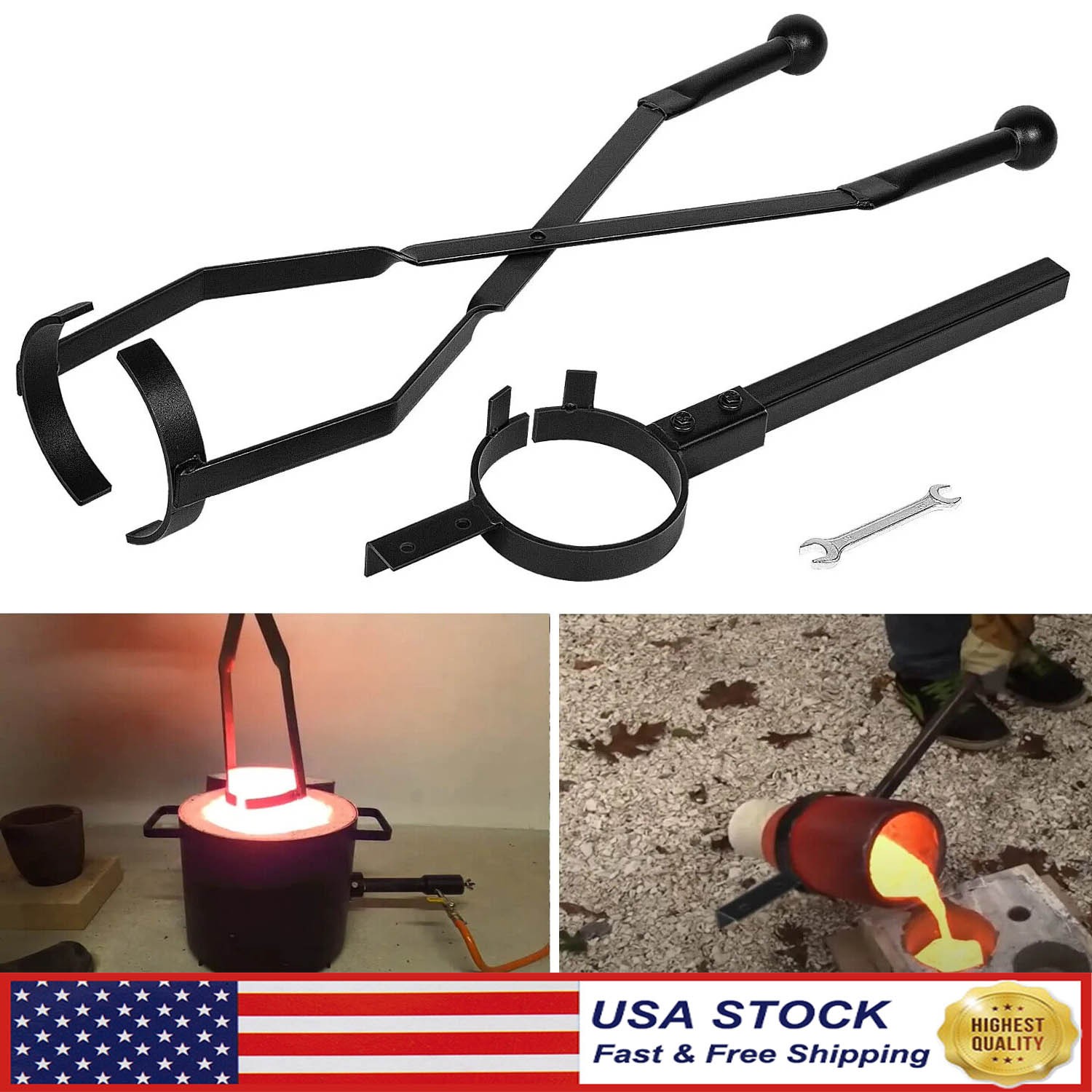4 Kg Crucible Tongs Set, Graphite Crucible Lifting & Metal Melting Pouring Tong