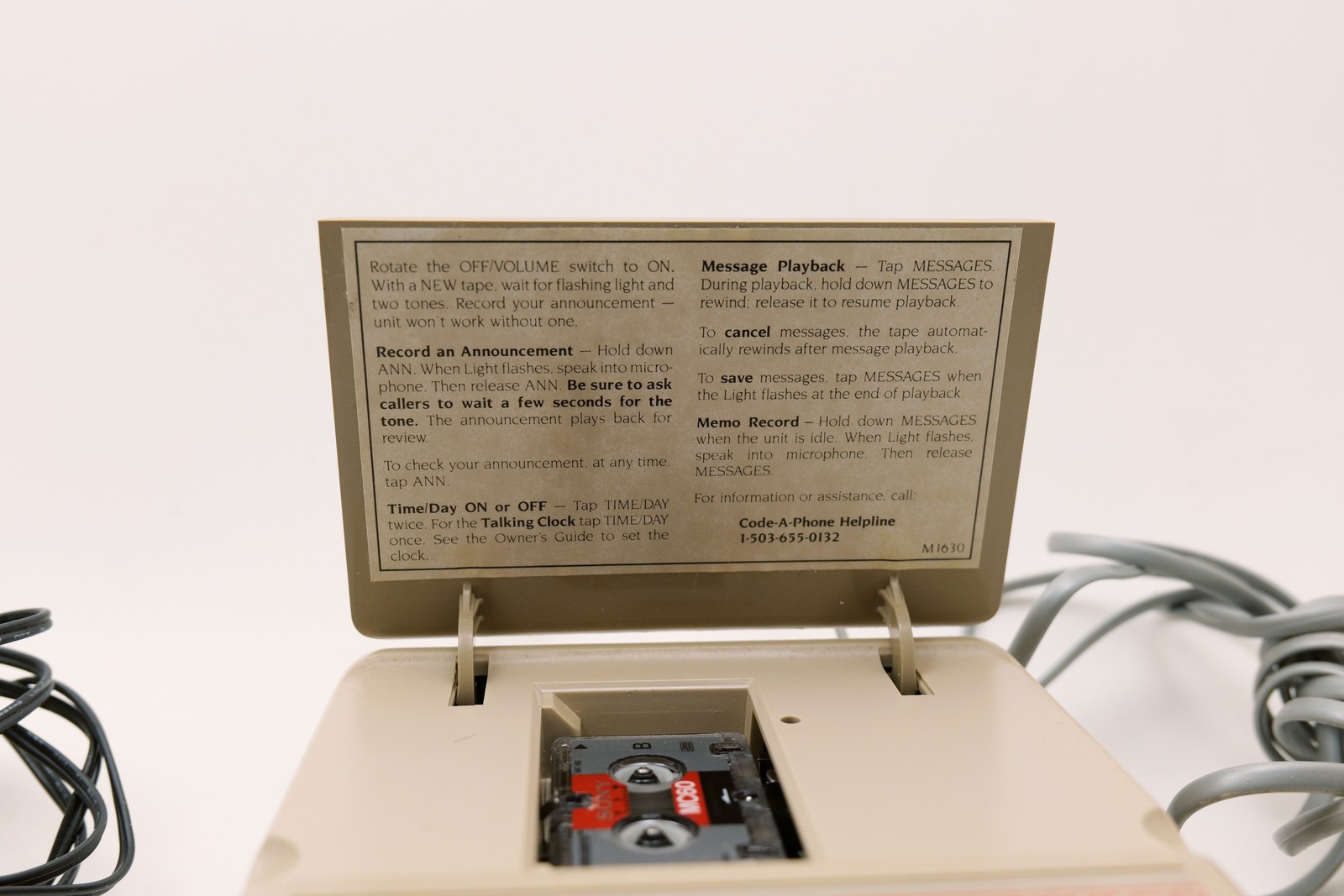 Code-A-Phone 1630 Digital Answering Machine Voice Time/Day w/ Adapter