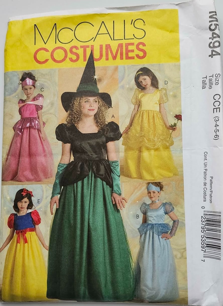2007 McCalls Childrens & Girls Princess & Witch Costumes Size 3-6 #M5494 Uncut