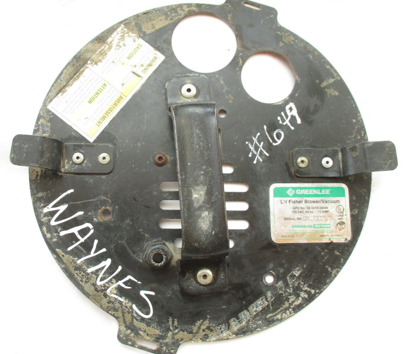 Upper Mounting Plate 03007, Li'l Fisher 390 Vacuum Blower Power Fishing System