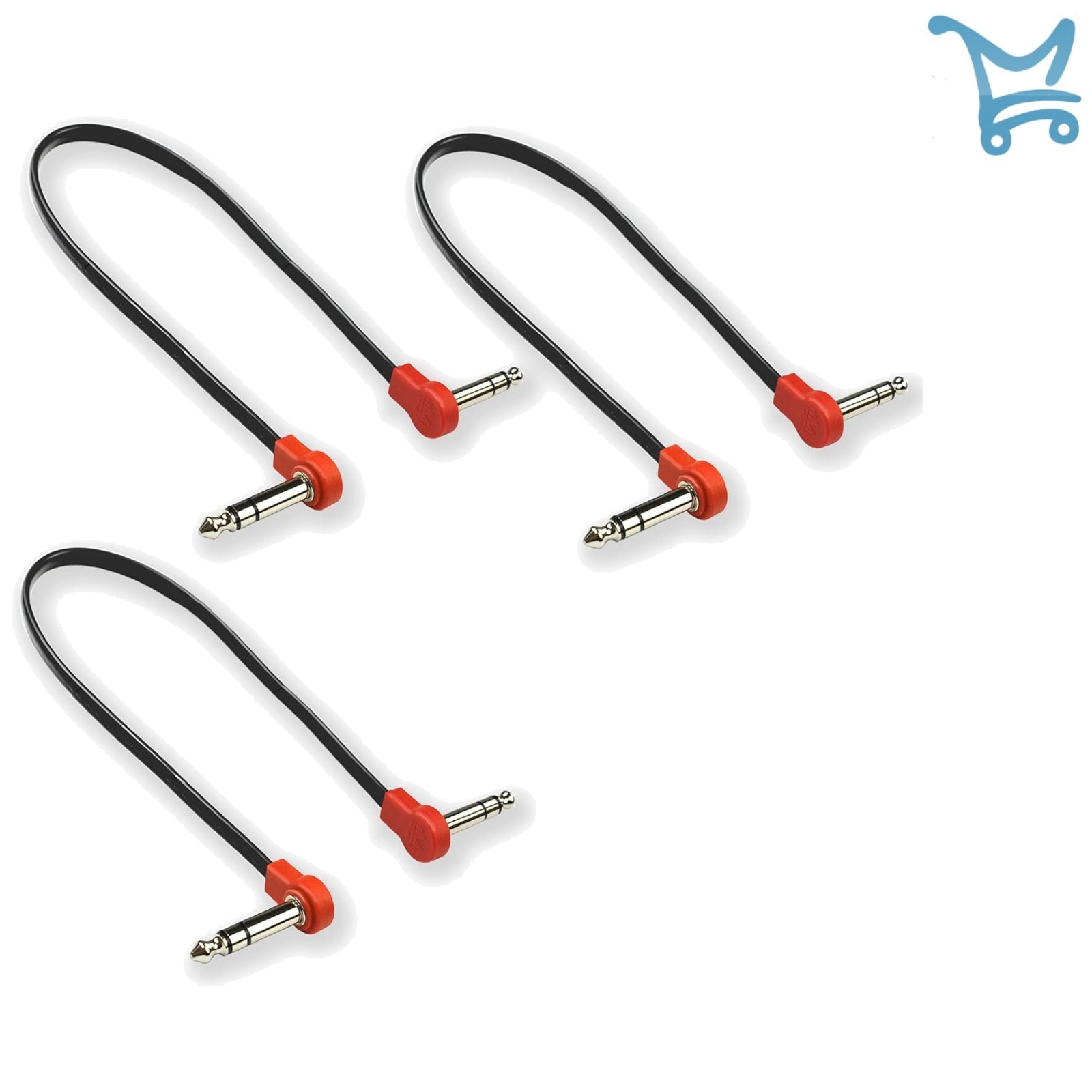 20 Inch Red Stereo Patch Cable 1/4 Inch TRS Male-to-Male Flat Pedalboard Use