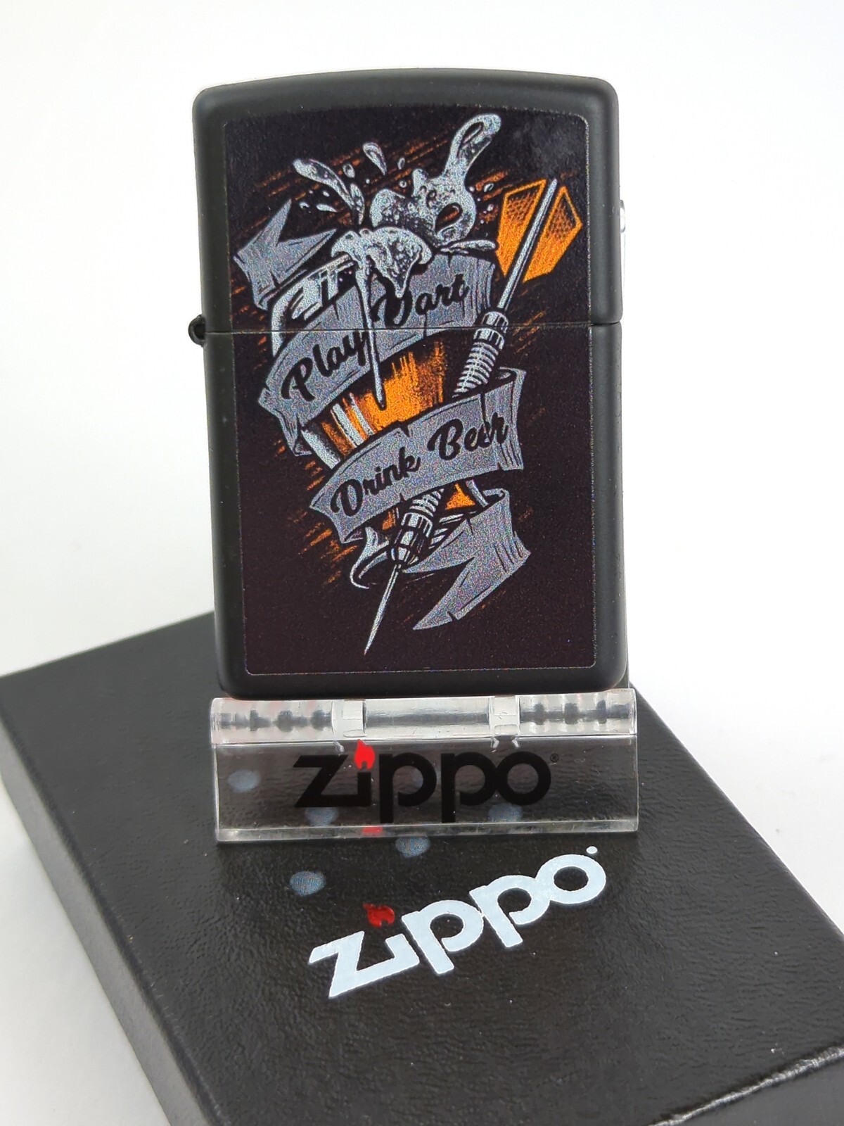Zippo 48679 PLAY DARTS Design on BLACK MATTE Finish Lighter - FEB (B) 2023 NEW!