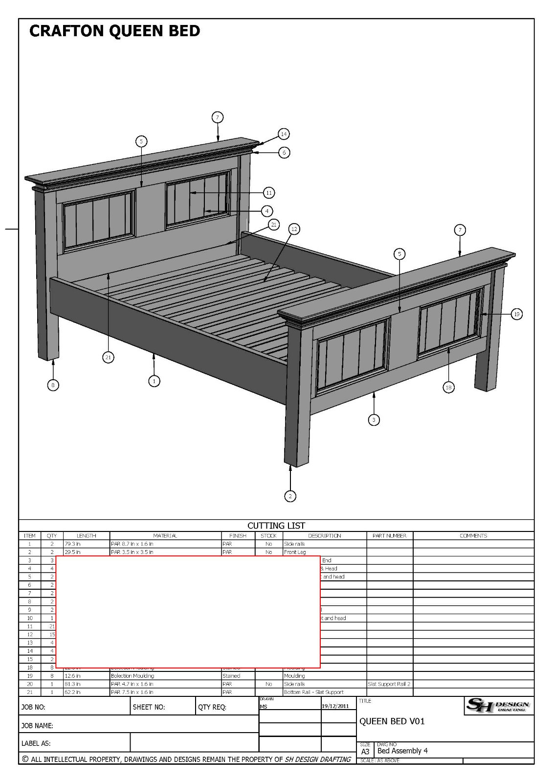 BUILDING PLANS FOR CRAFTON QUEEN SIZE TIMBER BED - MAKE YOUR OWN & SAVE $$$