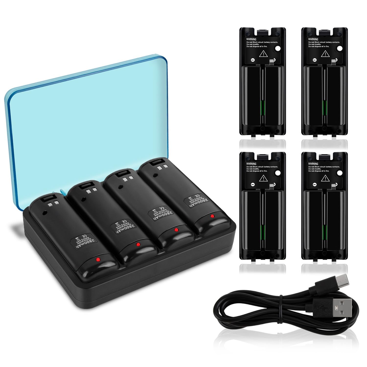 Wii Remote Charger Station with 4-Pack 2800mAh Rechargeable Batteries  USB