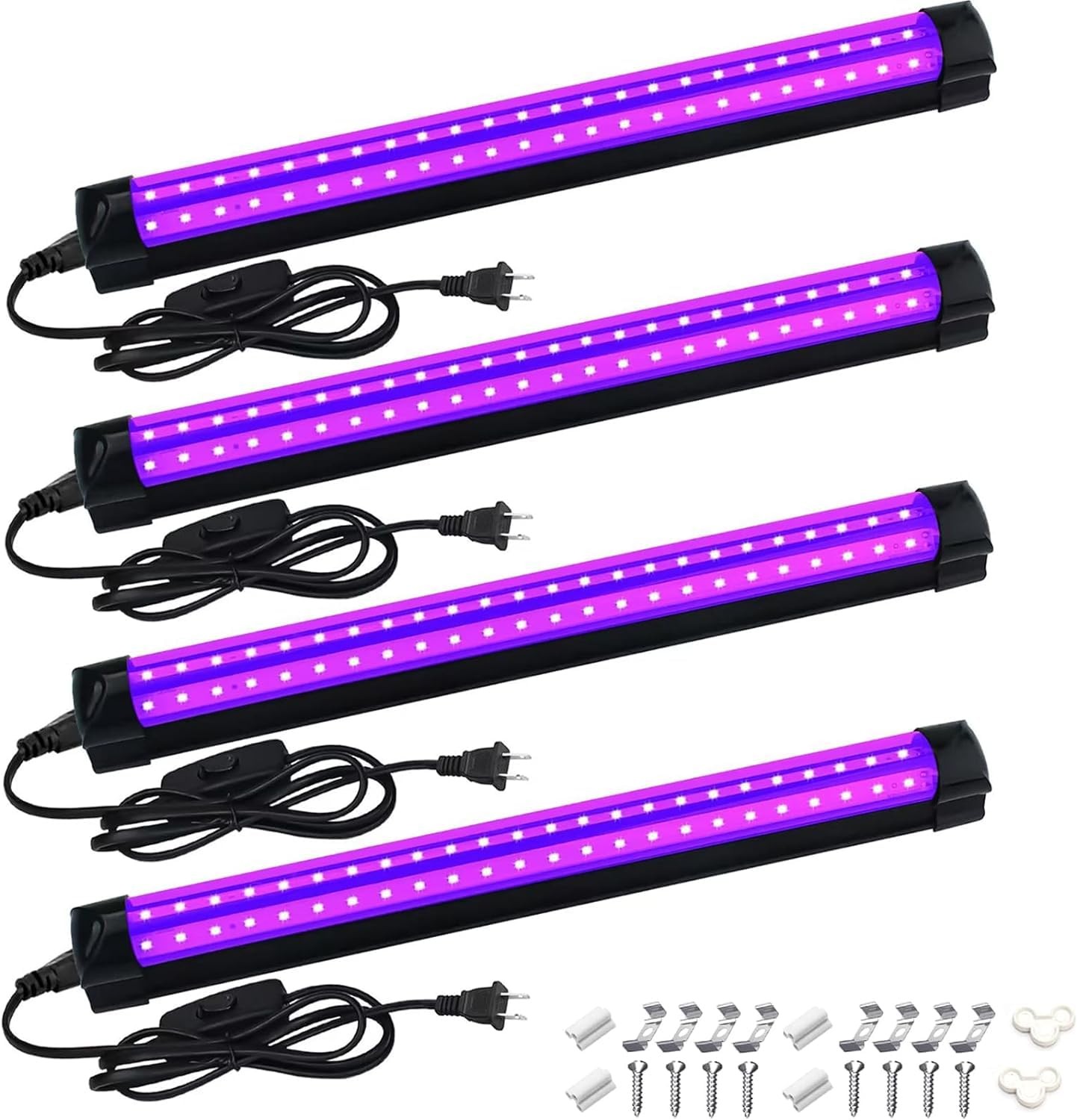 4 Pack 10W 48 LED Black Light Bars 1Ft 395-400nm UV Blacklight Tube with 5.9Ft C