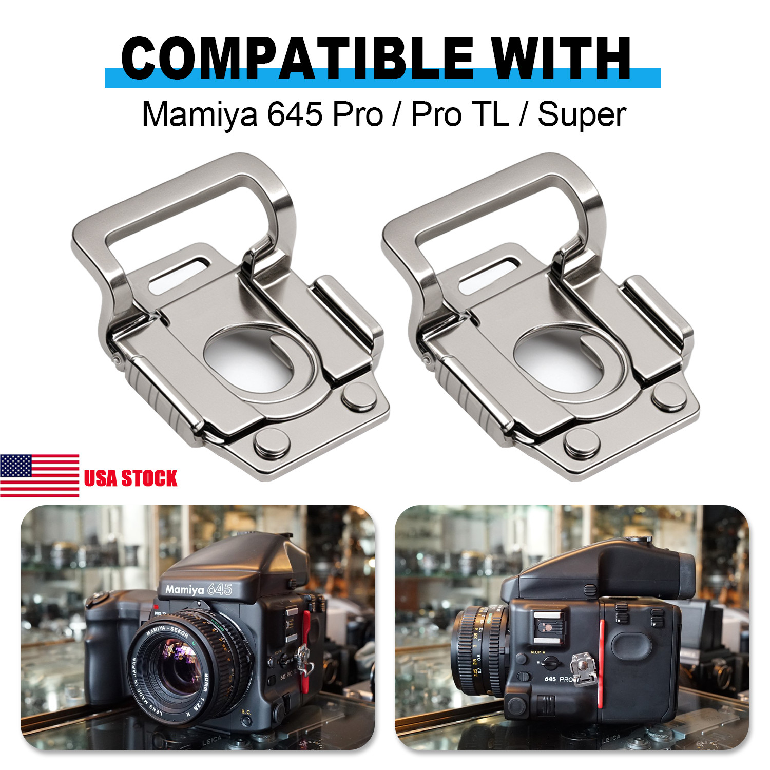Pair of Lugs Shoulder Strap Adapter Clips For Mamiya 645 Pro/Pro TL/Super Camera