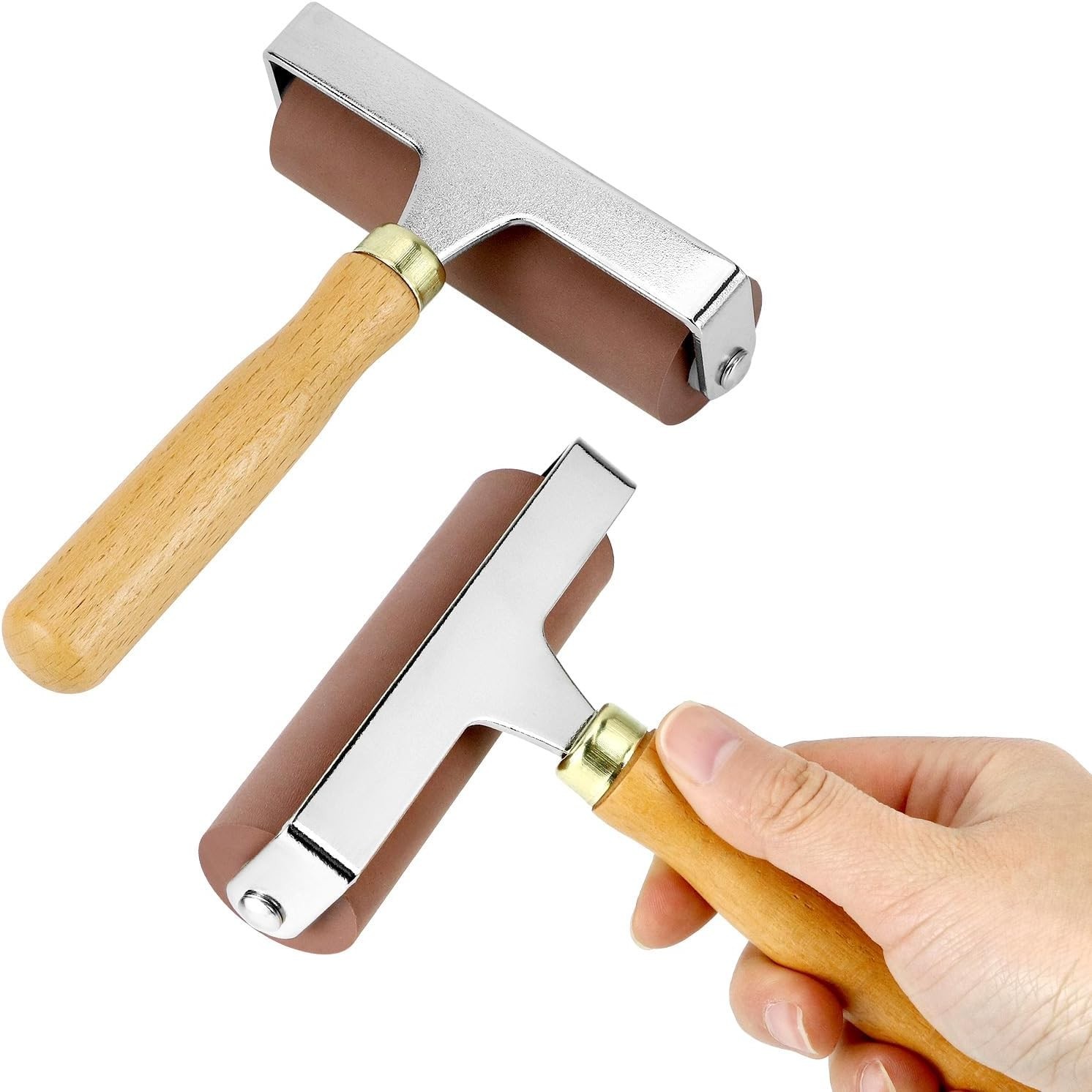 QWORK 4" Soft Rubber Brayer Roller Brown Ink Roller Printmaking Craft Tool