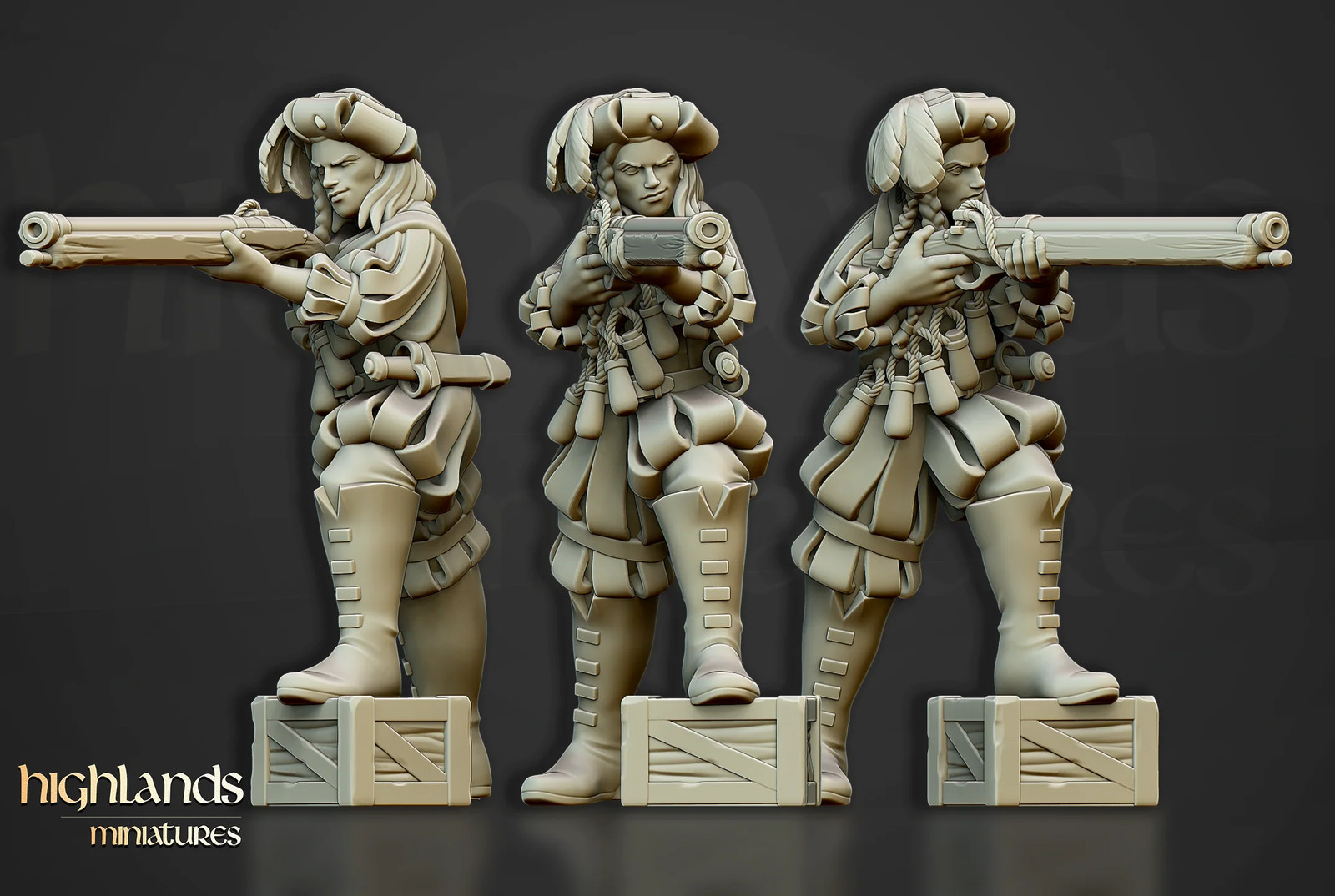 Female Arquebusier - Firing - 28-32mm Sunland - Resin Tabletop Miniature