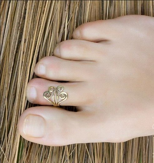 ADJUSTABLE Women's 925 Silver Solid Metal Daily Use Desingner Toe Ring Gold Over