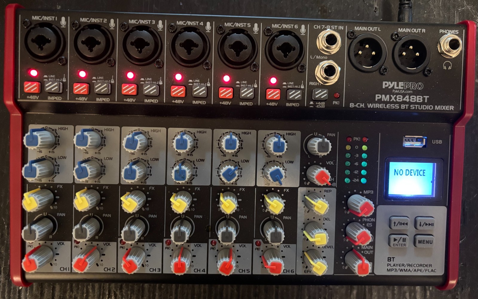 Pyle Professional 8-Channel Mixer +48V phantom power + Wireless