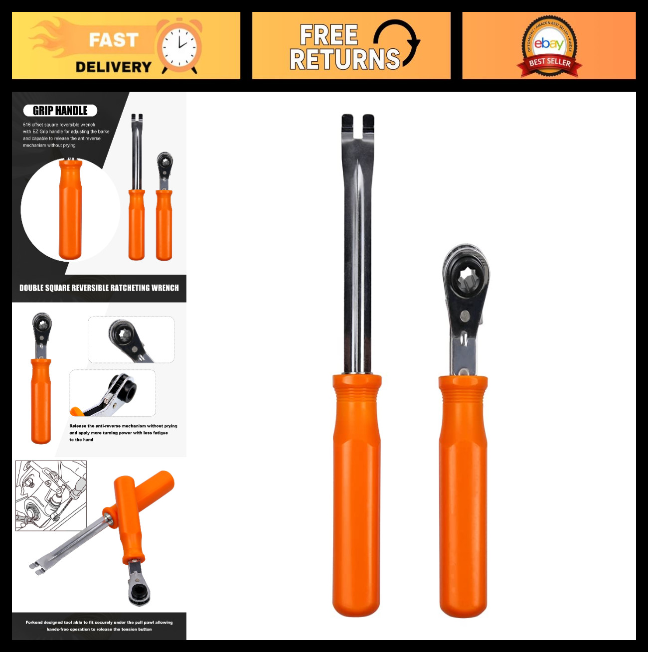 2-Piece Automatic Slack Adjuster Tool Set for Air Brake System - Fork End & Ratc