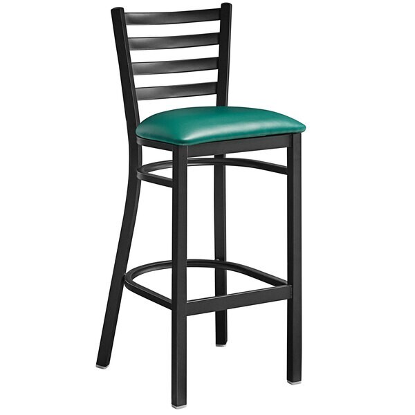 10 PACK Black Ladder Back Metal Restaurant Bar Stool With Green Vinyl Seat