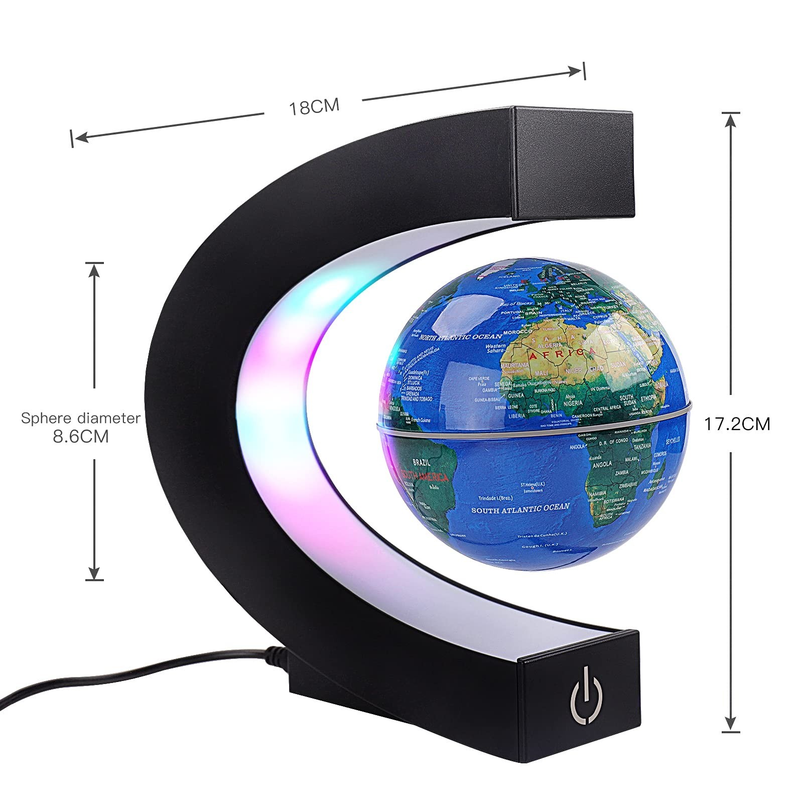 Anti-Gravity Floating Globe with LED Lights - Rotating Magnetic World Map Decor