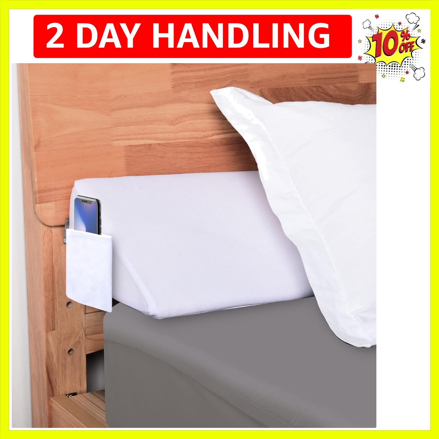 Queen Size10"x6"x60" Bed Wedge Pillow for Headboard/Mattress Gap Filler0-7" B...