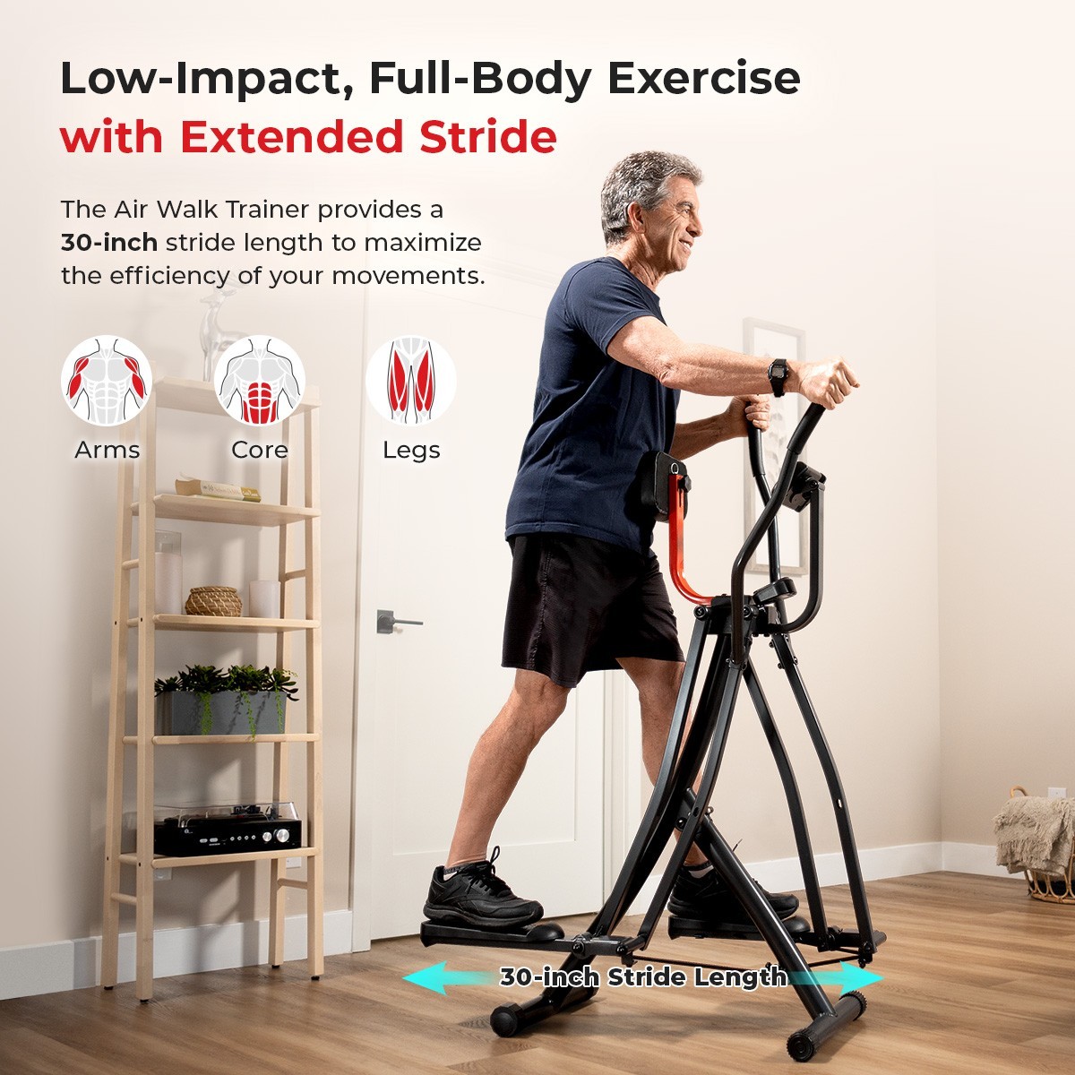 Smart Foldable Air Walk Elliptical Ski Glide Cross Trainer Adjustable Resistance