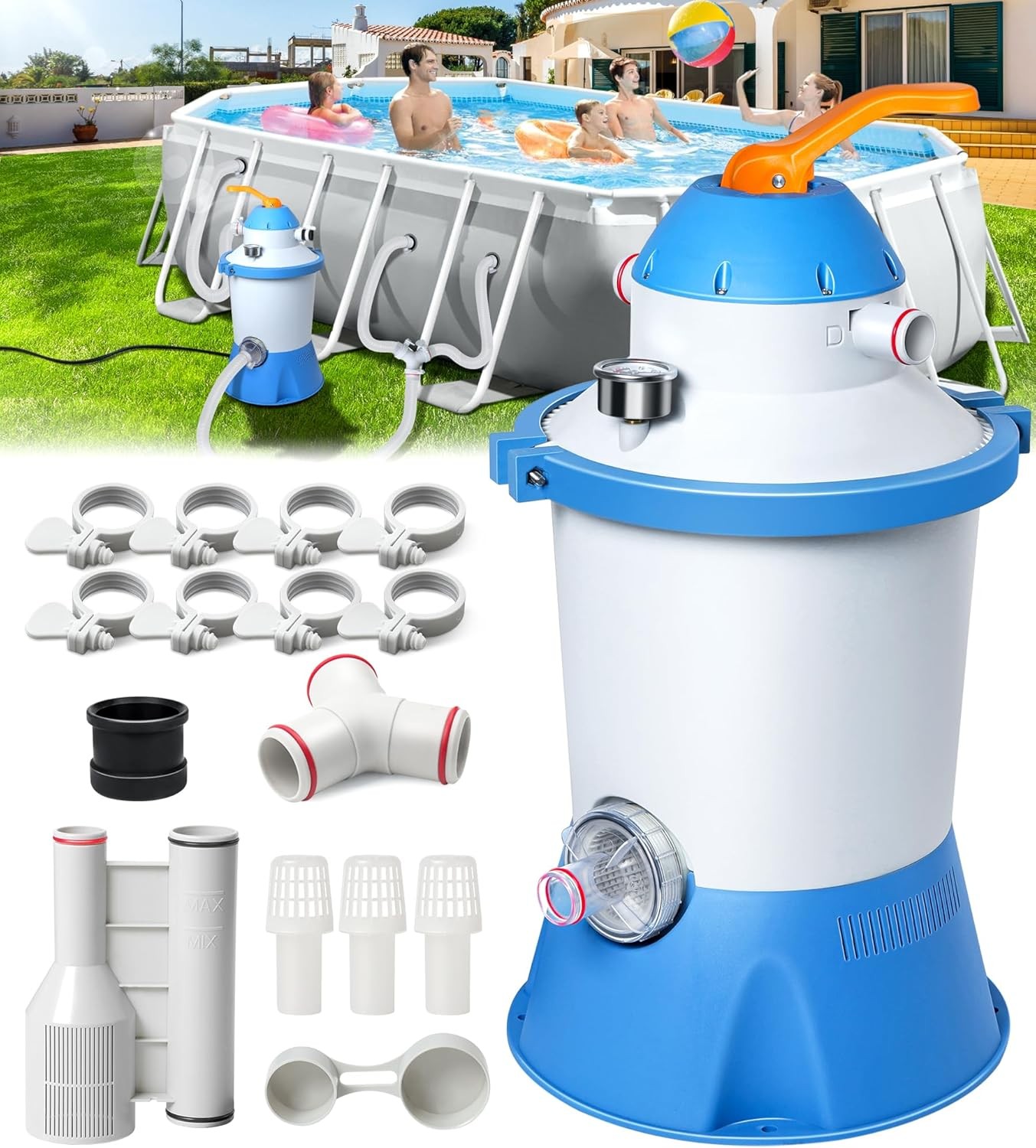 KimFilter 1000 GPH Pool Sand Filter Pump for Above Ground Pools, Pool Sand Pump
