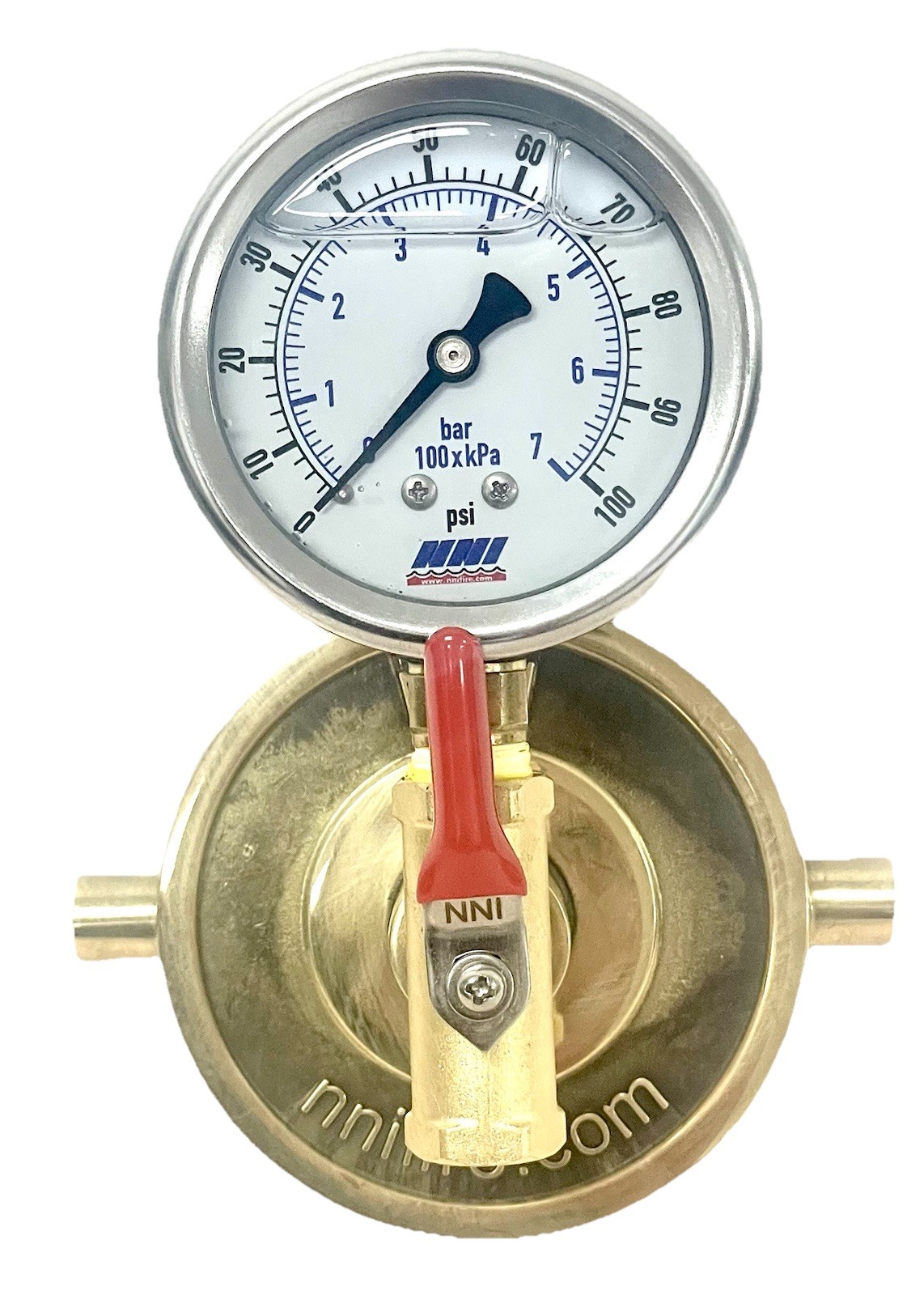 NNI 2-1/2" NST Fire Hydrant Static Pressure Gauge 100 PSI & 3 way Bleeder Valve