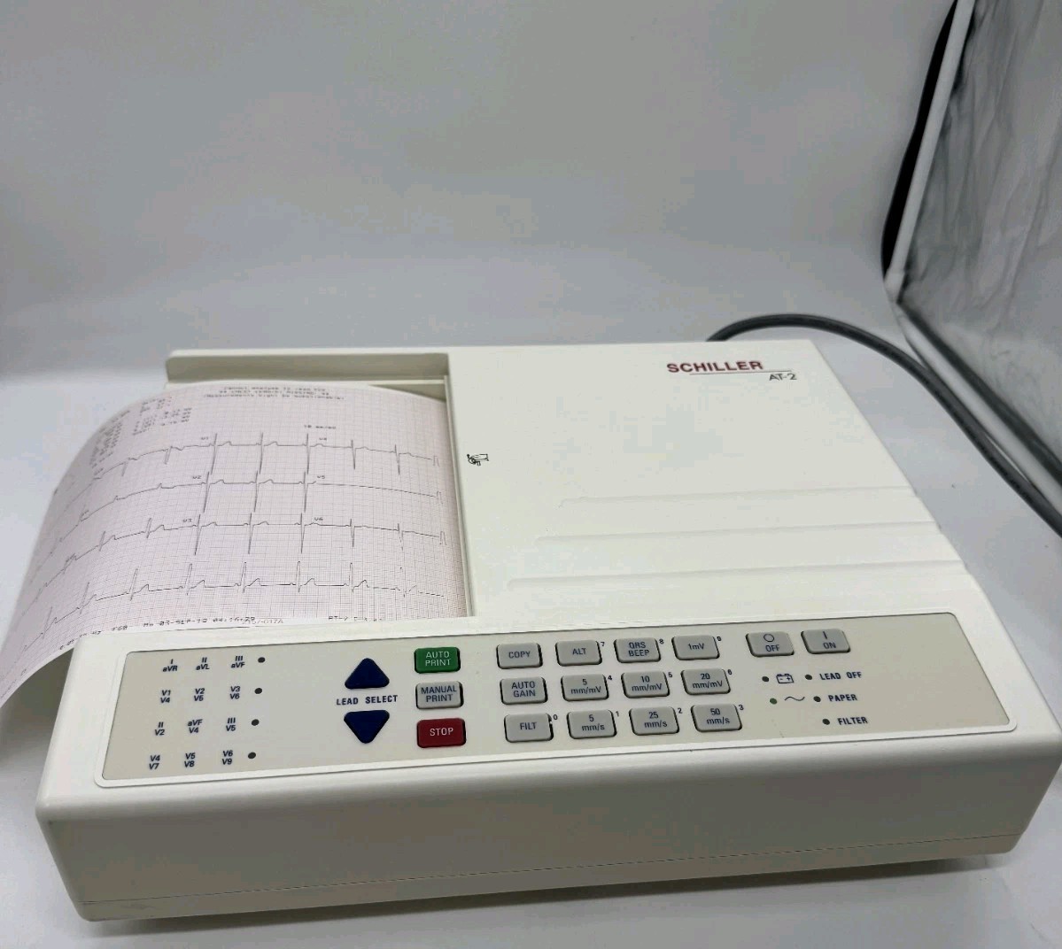 Schiller AT-2 12-Lead ECG EKG Machine w/ Cables, Printer, New Battery 6 Mo Wty