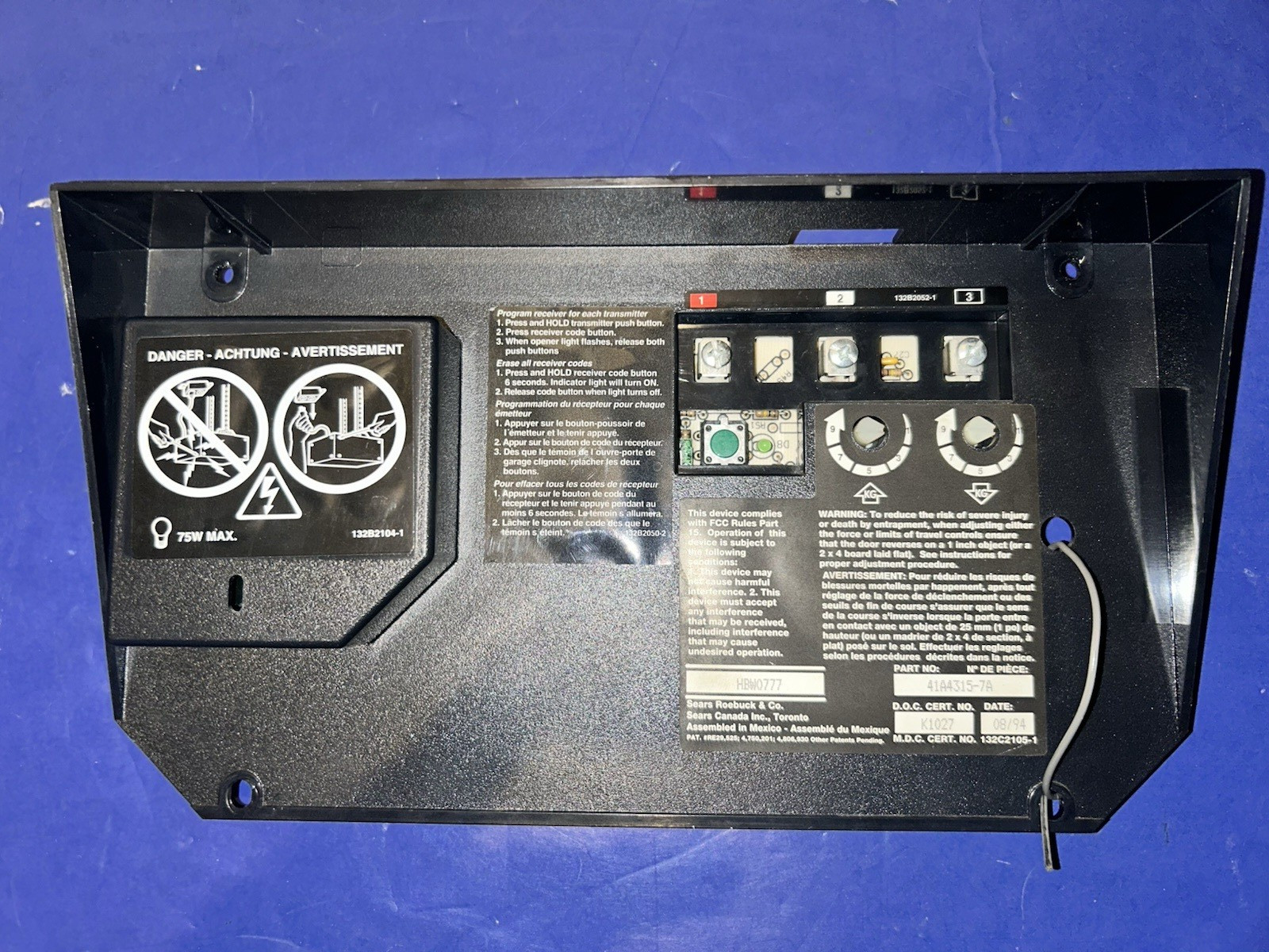 Craftsman / Sears Logic Board 41A4315-7A GREEN CIRCLE Learn Button 08/94