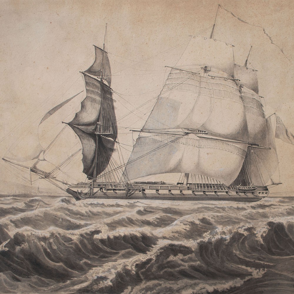 Adelbert of Lion Star Warship Man of War Signed Unique Drawing 1838