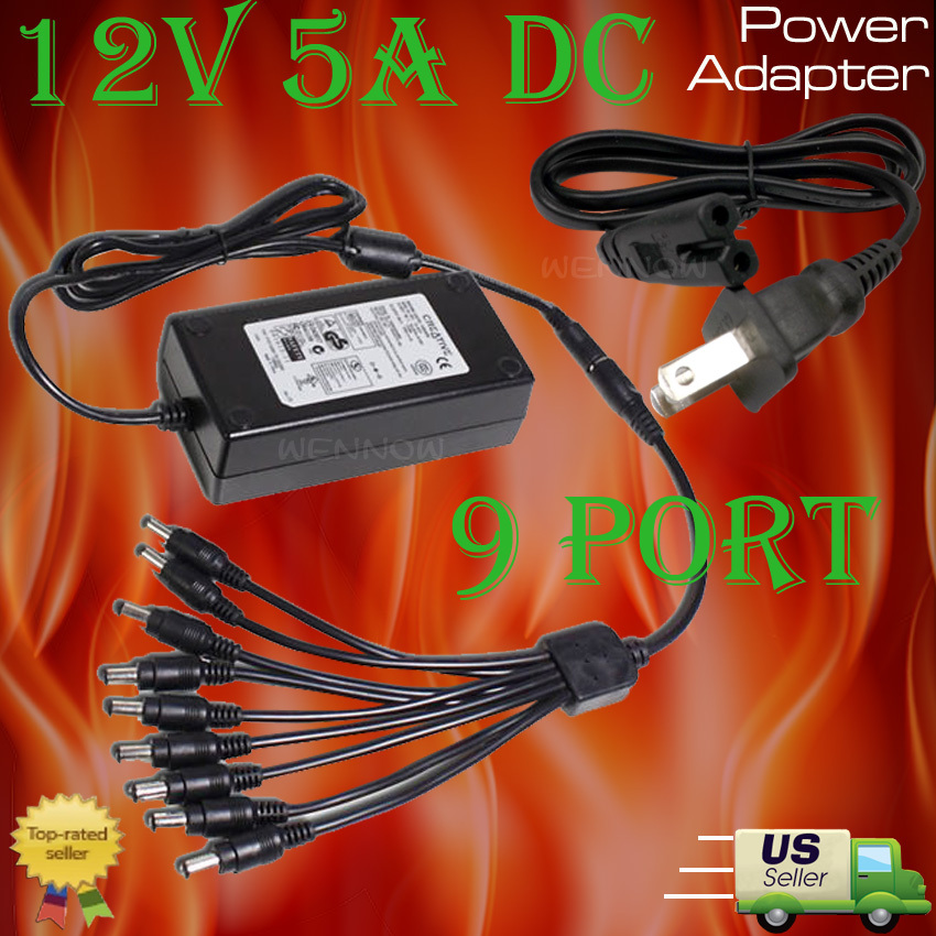 IR Security Cameras 9 Port 12V 5A DC Power Adapter fit Q-see Zmodo Swann