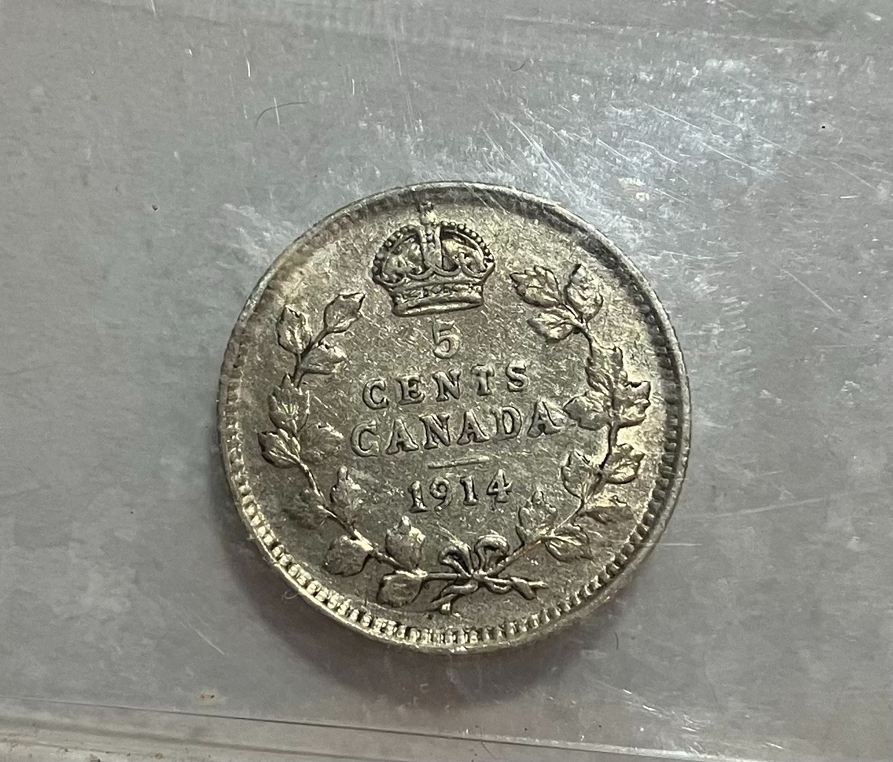 1914 Canada Silver 5 Cents - ICCS F-15