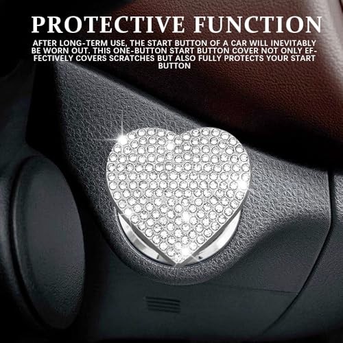 Bling Push Start Button Cover with Rhinestone, Engine Start Button Cover, White