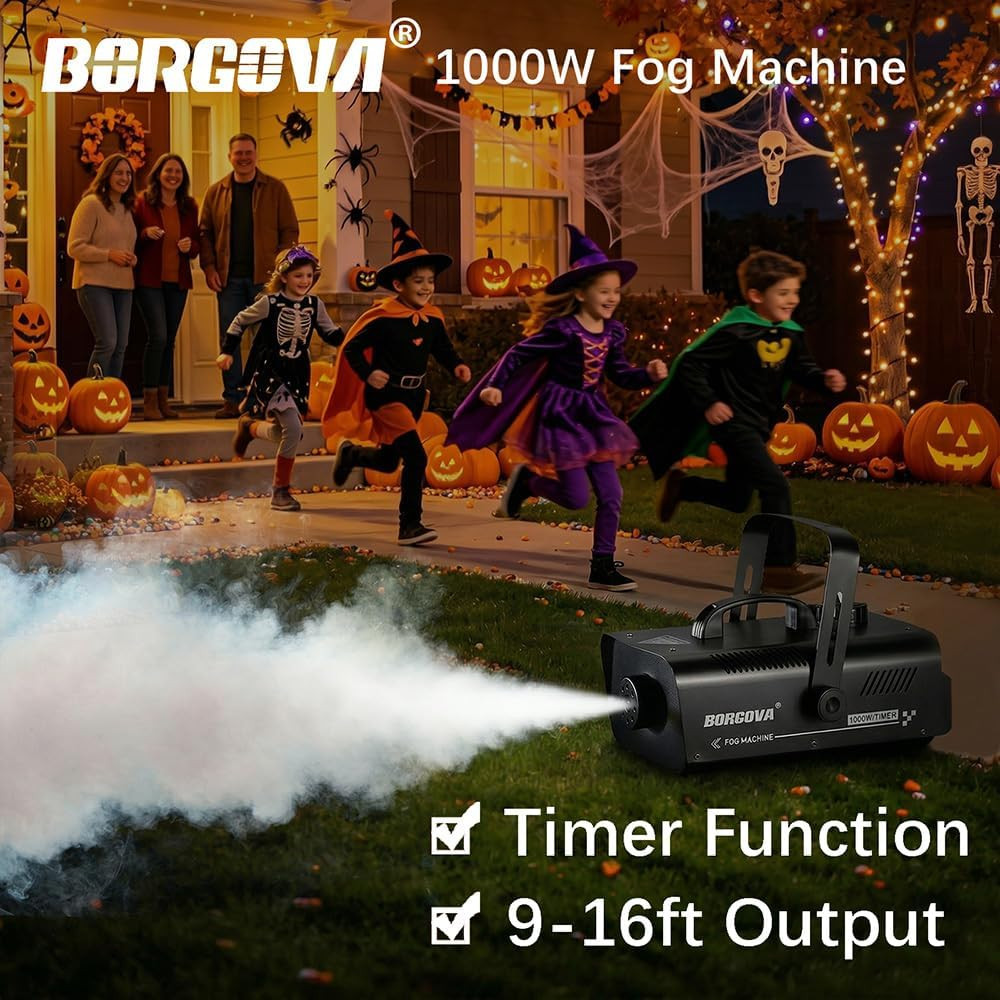 1000W Fog Machine with Timer, Wireless Remote, and Manual Control - Ideal for H