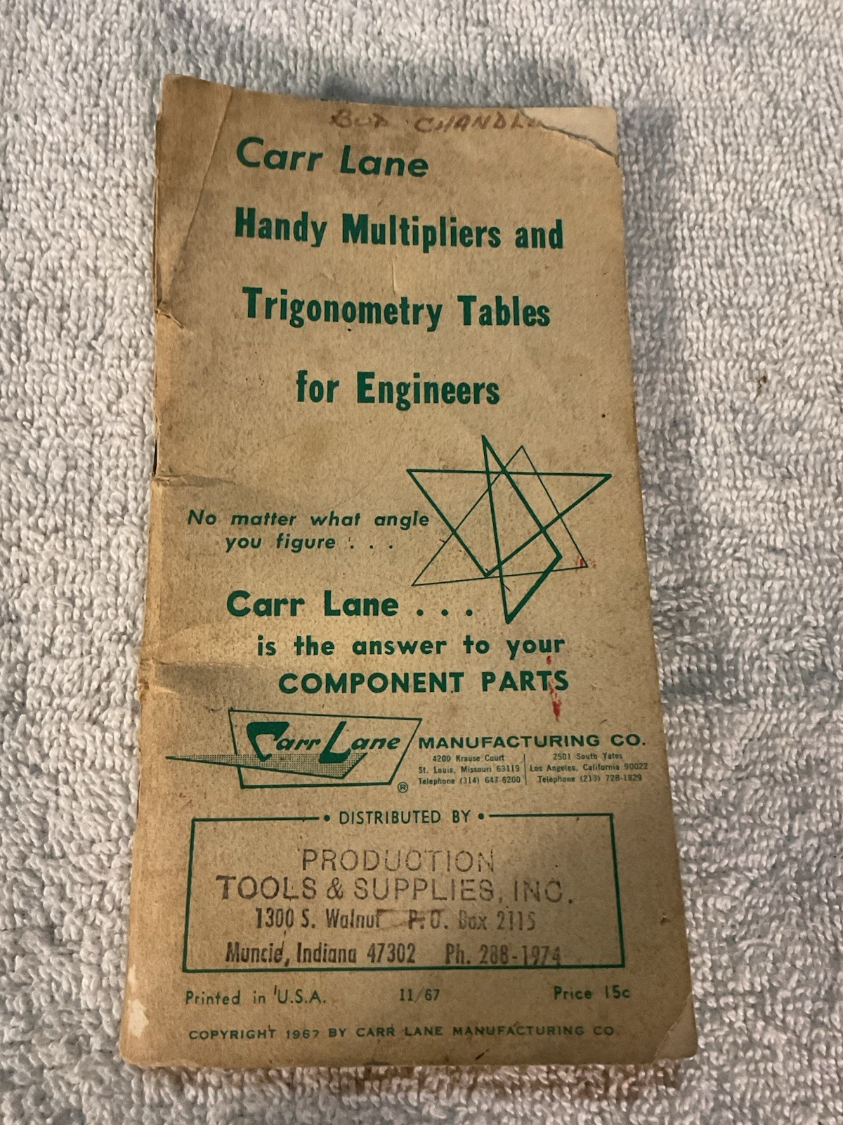 Handy Multipliers And Trigonometry Tables By Carr Lane 1967