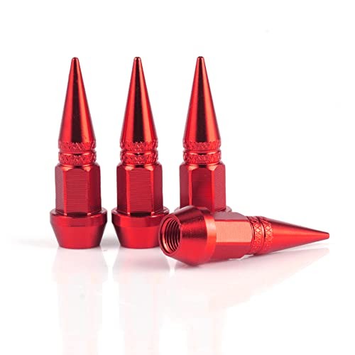 45mm Spiked Aluminum Stem Valve Caps,4PCS Dustproof Tire Wheel Stem 45MM-Red