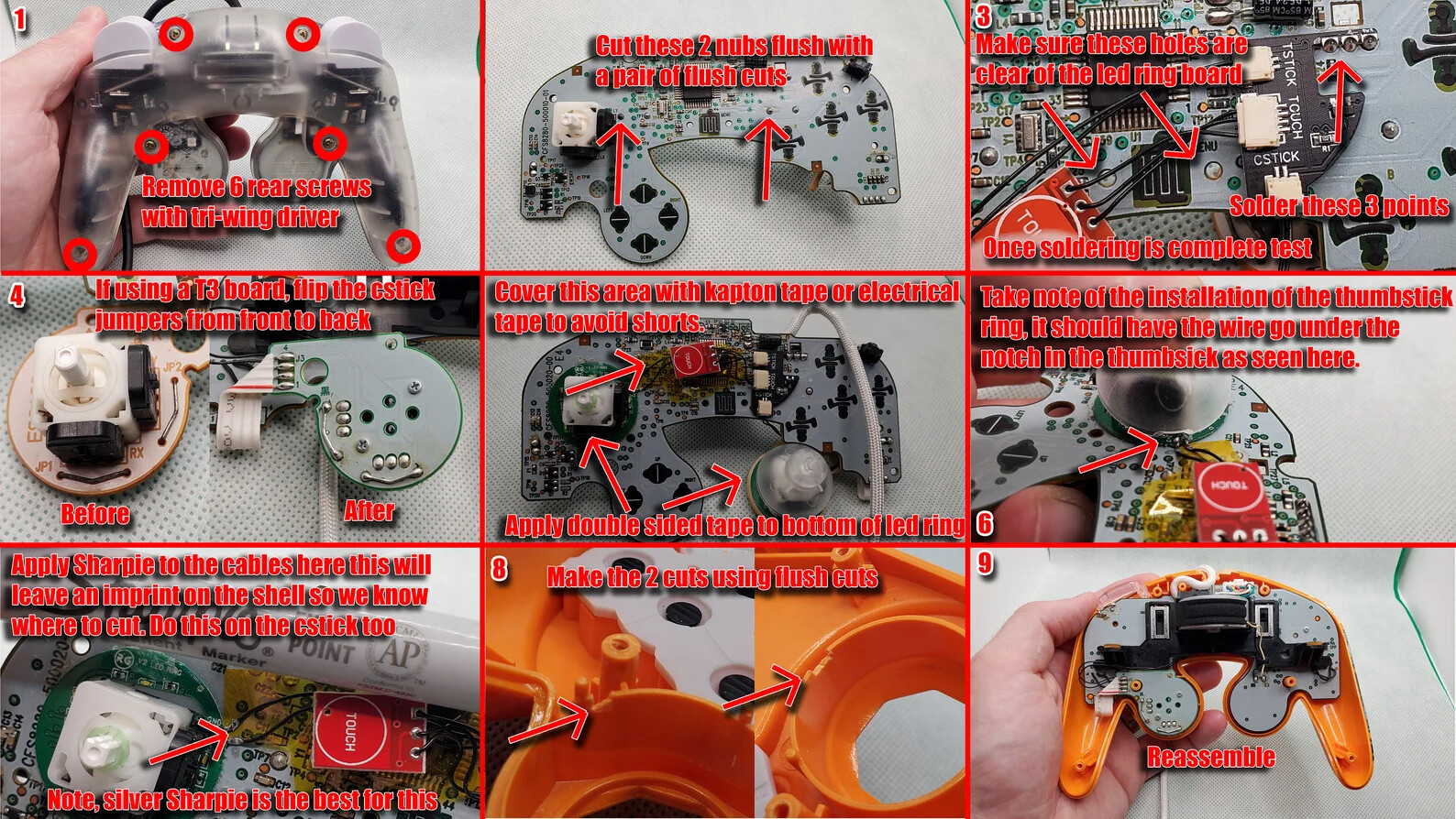 Nintendo GameCube Controller LED Joystick Ring with Touch On/Off Sensor Mod Kit