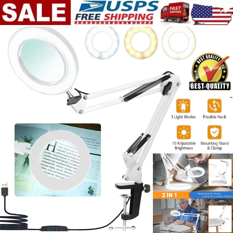 10X Magnifying Glass Desk Light Magnifier LED Lamp Reading Lamp With Base /Clamp