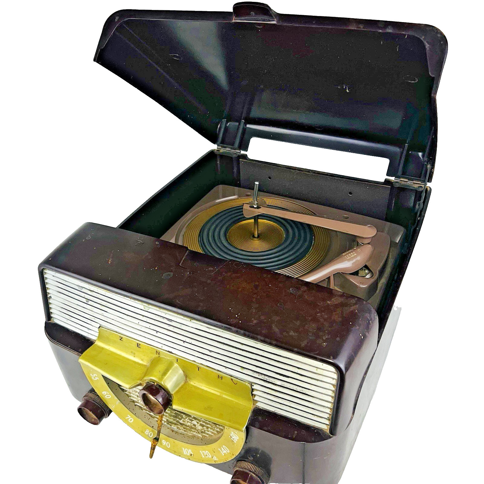 Vintage 1954 Zenith Cobra Matic Model L566 Bakelite Tube Table Radio Phonograph