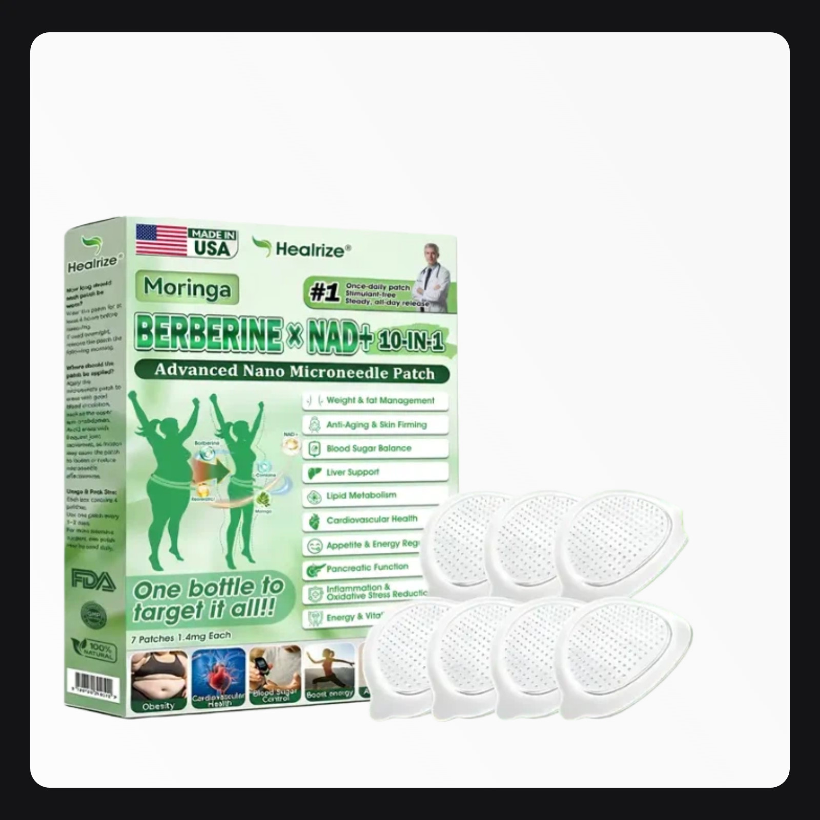 Healrize Moringa Berberine x NAD + 10-in-1 Nano Microneedle Patch(7pcs/Box)