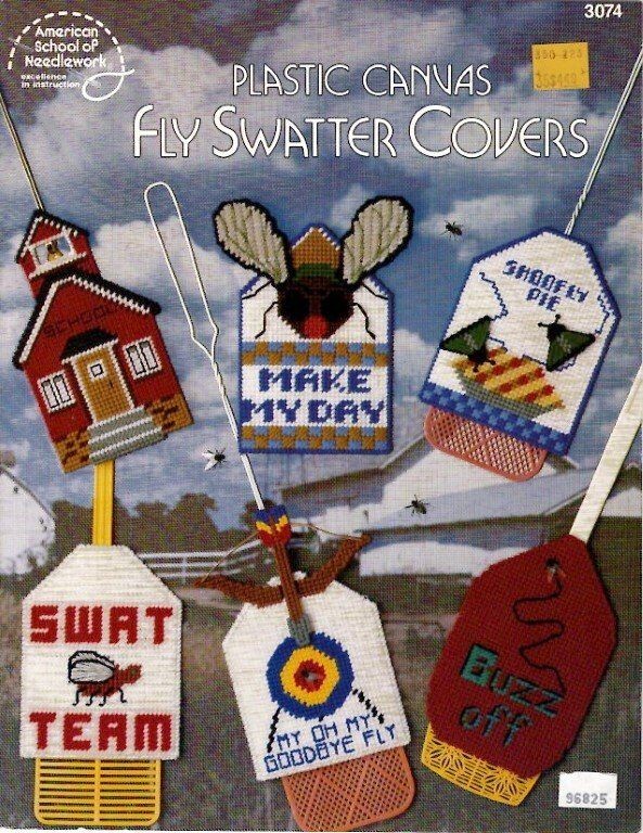 VGT AMERICAN SCHOOL OF NEEDLEWORK PLASTIC CANVAS FLY SWATTER COVERS