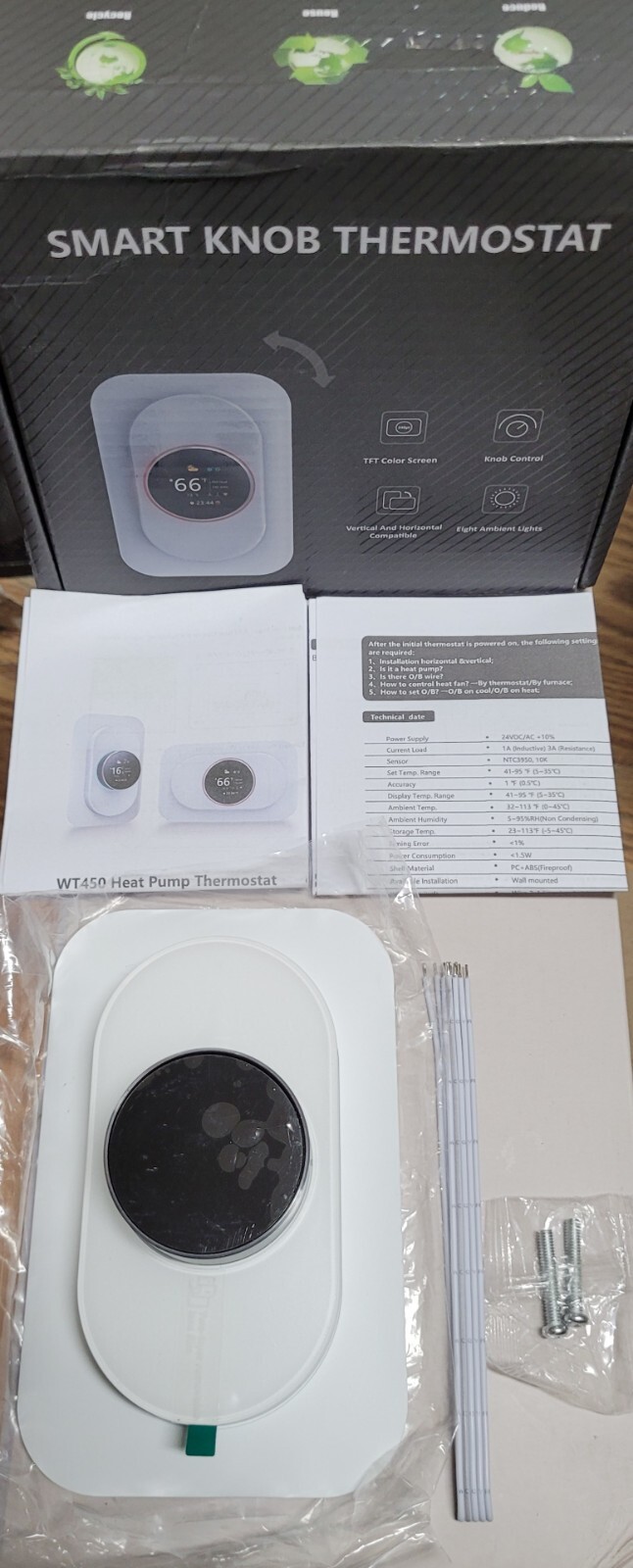 Smart Knob Thermostat Wifi Smart Programmable Thermostat with C-Wire Adapter