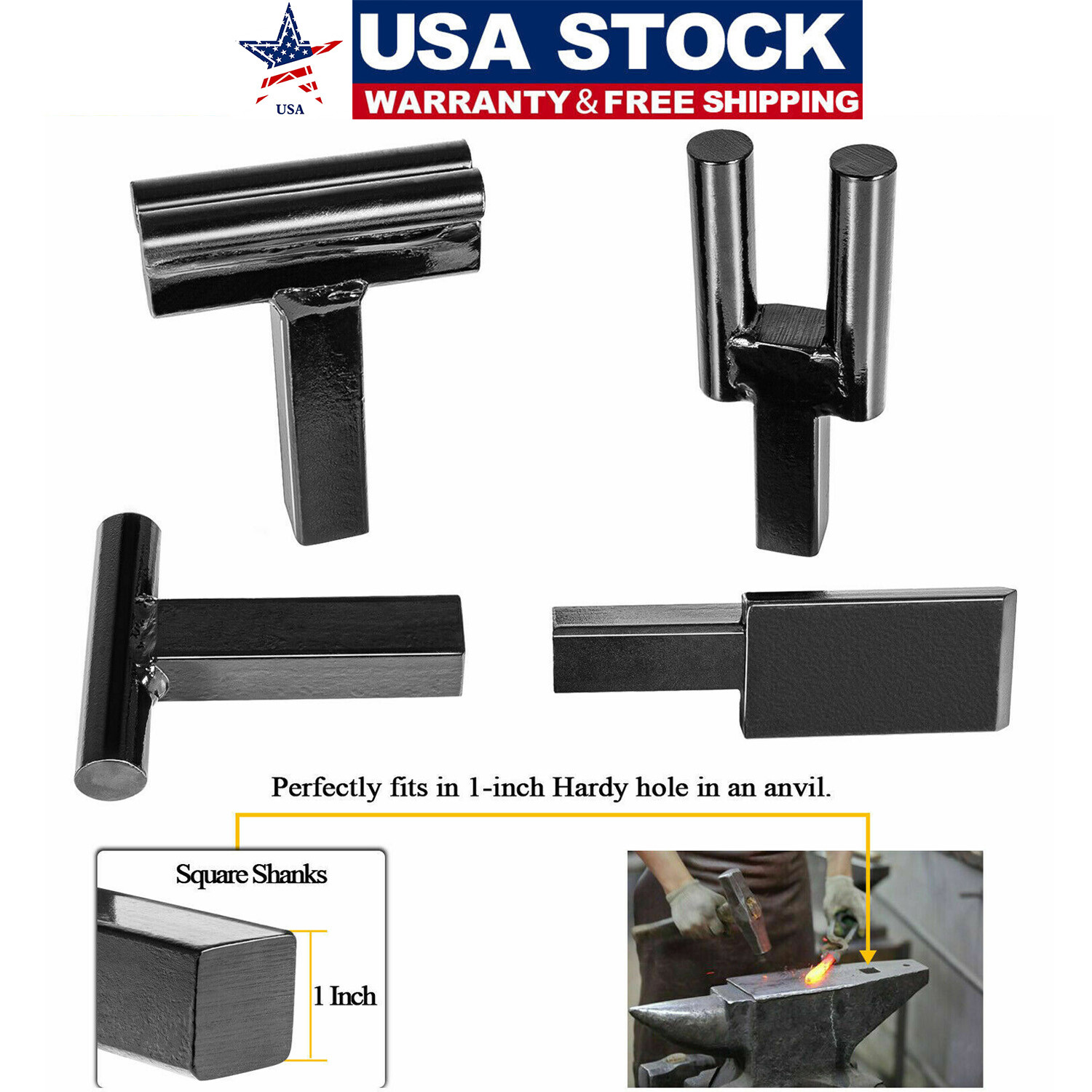 4Pcs Steel Blacksmith Forge Anvil Hardy Tool Set Fit 1inch Hardy Hole in a anvil