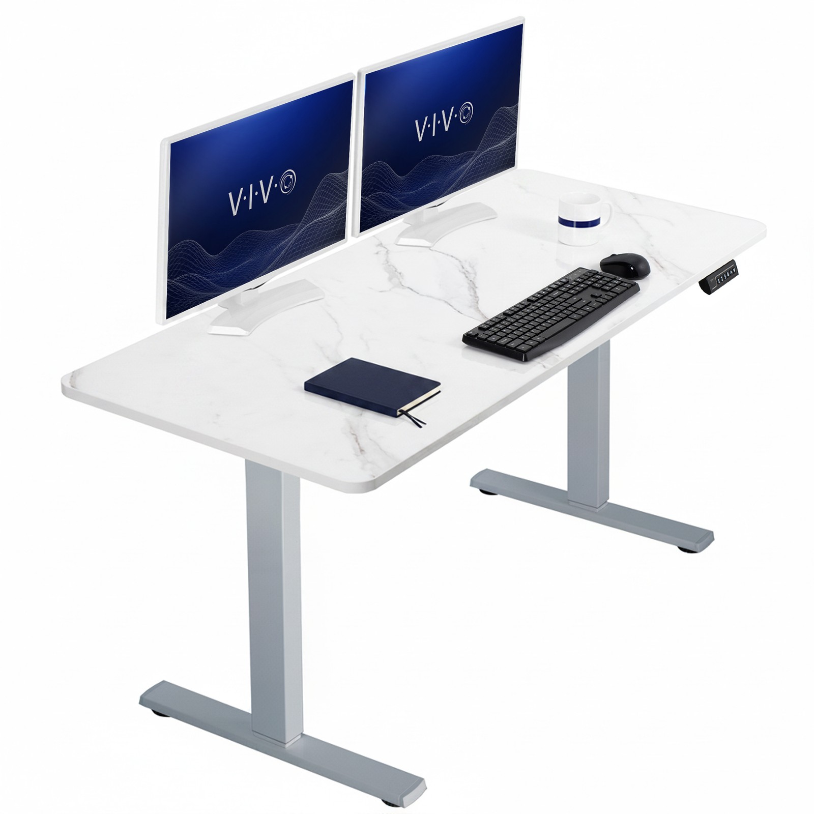 VIVO Electric 60” x 24” Stand Up Desk, White Marble Dry Erase Top, Gray Frame