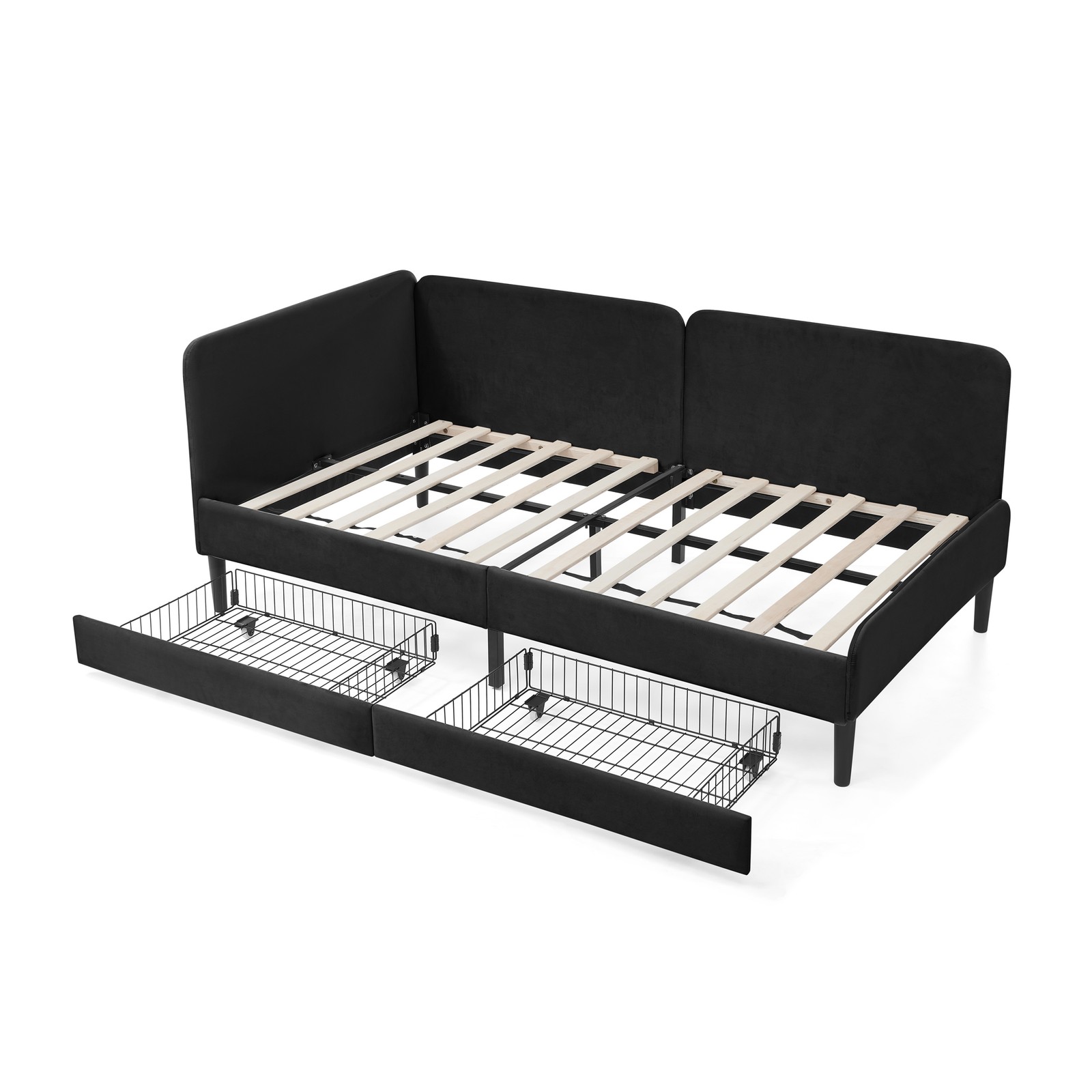 Twin Size Upholstered Platform Bed Frame with 2 Storage Drawers, Adjustable Vel