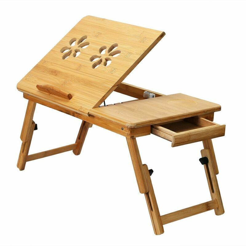 Adjustable Bamboo Laptop Folding Lap Desk Notebook Bed Tray Table Portable Stand