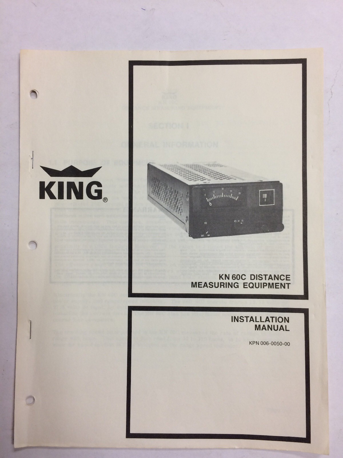 King KN60C Distance Measuring Equipment Installation Manual- Original
