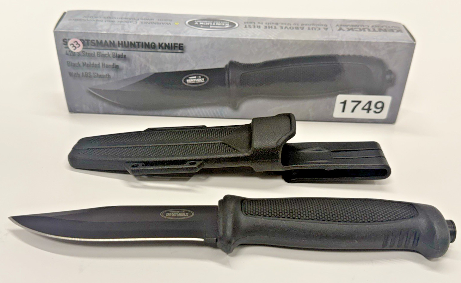 NEW Kentucky Cutlery hunting knife Black Handle with 440 Black Stainless Blade