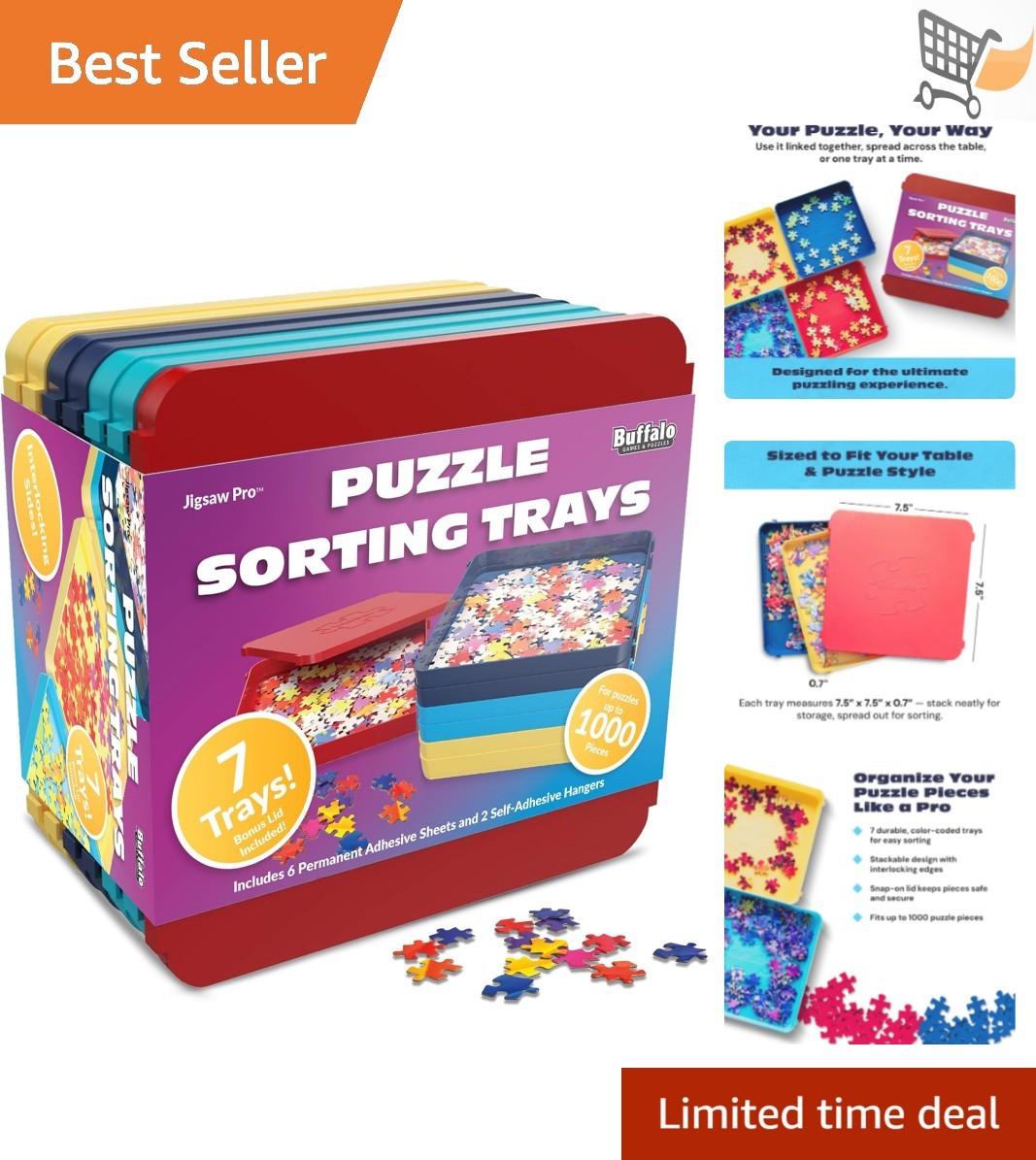 Puzzle Sorting Trays 7 Pack Interlocking Storage for 1000 Pieces