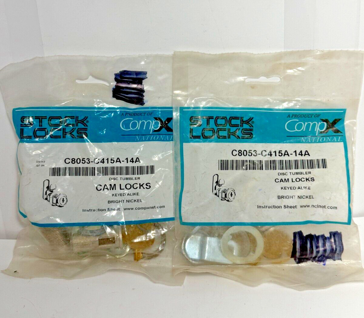 (Lot of 2) CompX C8053-C415A-14A Disc Tumbler Cam Locks Keyed Alike Brt Nickel