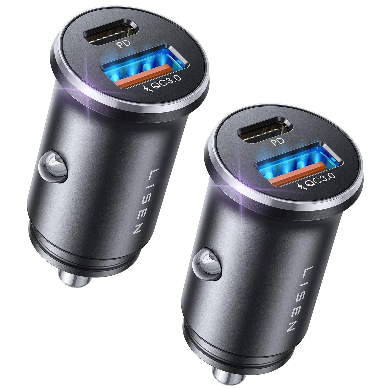 LISEN Car Charger USB C, 69W Cigarette Lighter 2 Pack, Black