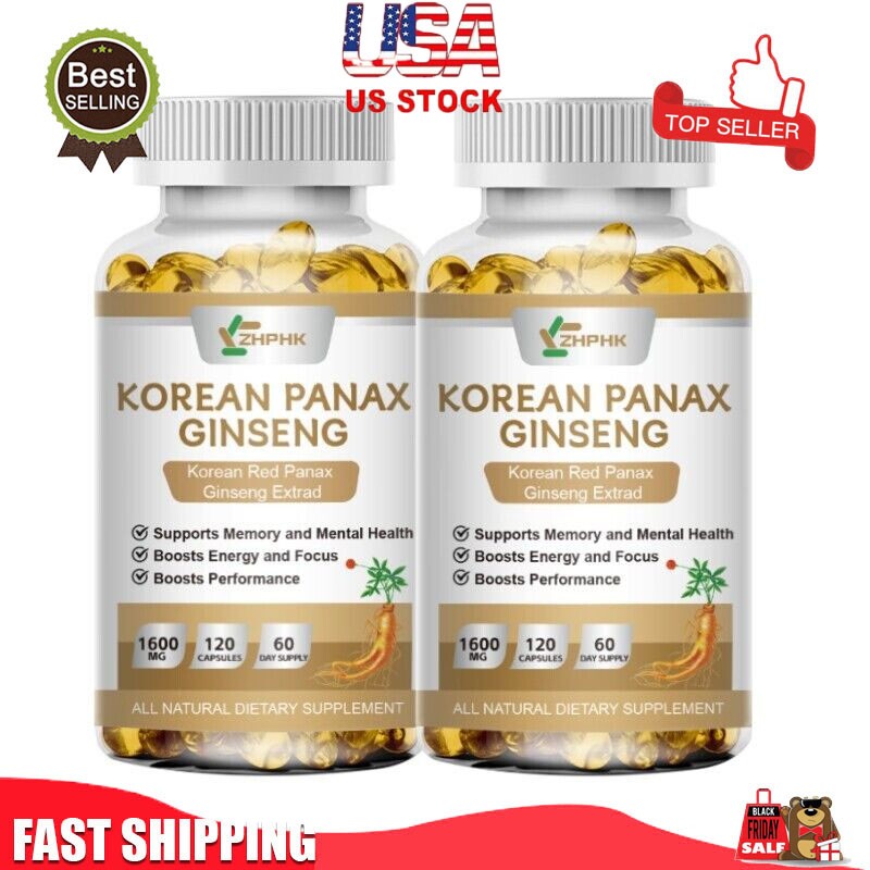 240 Capsules Best Korean Red Panax Ginseng Extract 1600mg Extra Strength NON-GMO